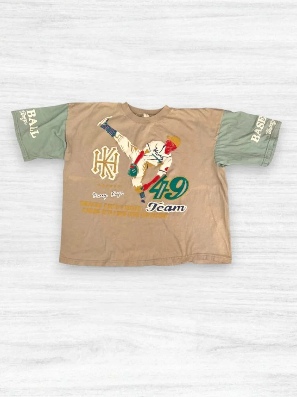 Vintage Harry Kayn 49 Team Baseball Graphic Tee Y2K Puff Print Tubular Boxy XL